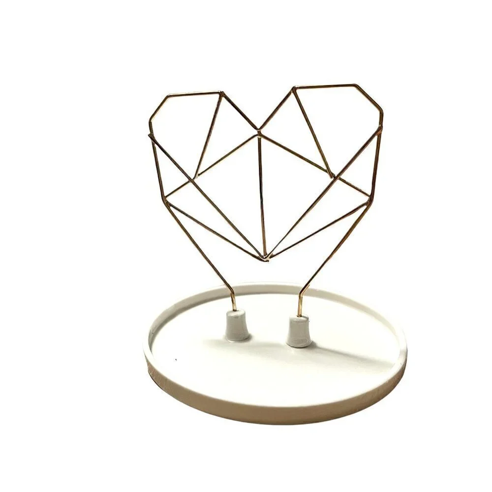IMM Living BNIB Rose Gold Porcelain Coxet Wire Heart Ceramic Jewelry Holder